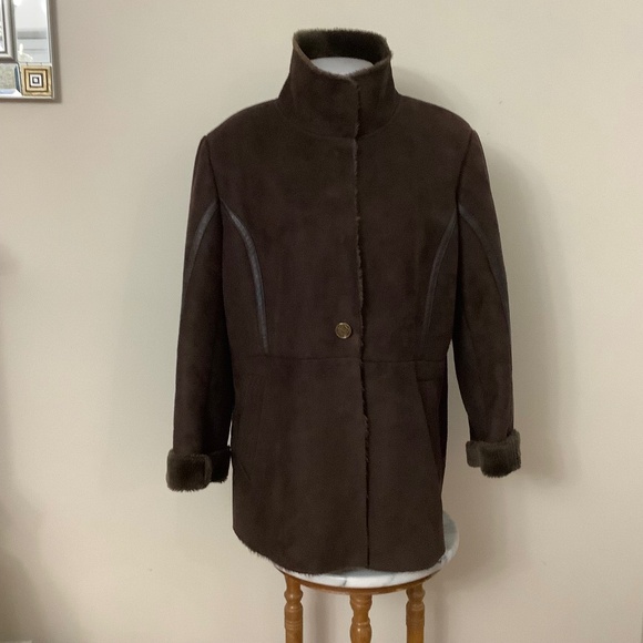 VIA SPIGA faux suede coat fur-lined Large - Picture 1 of 9